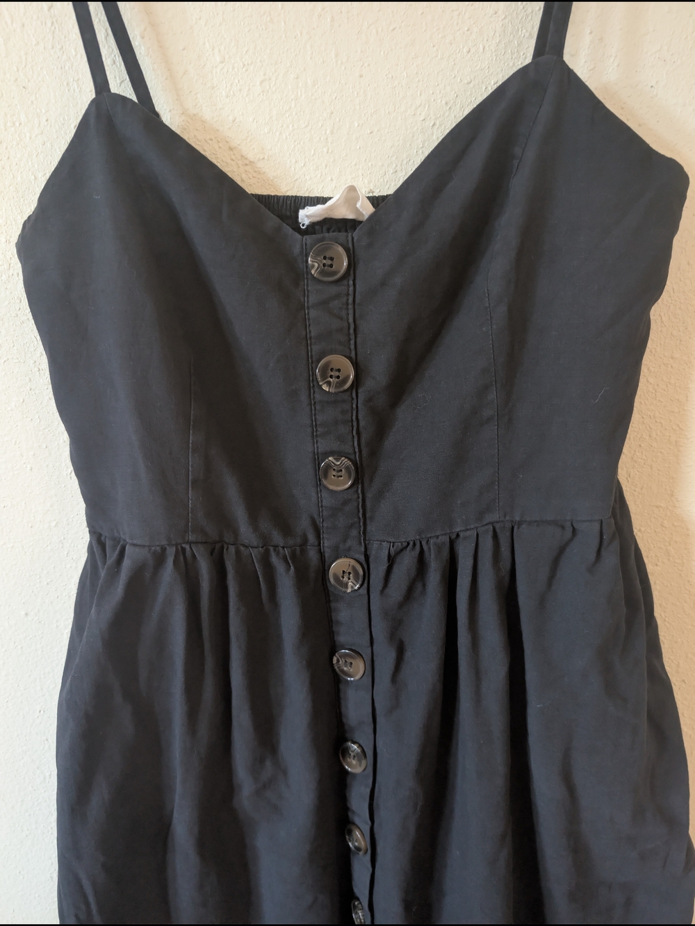 Black Button-Front Midi Dress with Spaghetti Straps S (Flawed)